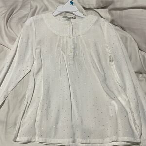 Losan 6 white gold small tiny polka dot blouse euc